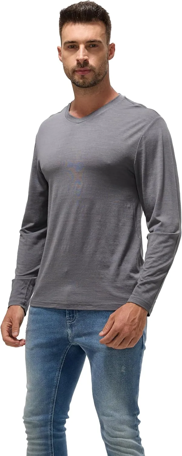 Men's Ultrafine 17.5 Micron Merino Base Layer | V-Neck Thermal Shirt, Moisture Wicking & Odor Resistant