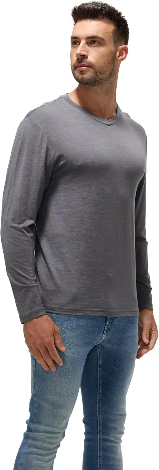 Men's Ultrafine 17.5 Micron Merino Base Layer | V-Neck Thermal Shirt, Moisture Wicking & Odor Resistant