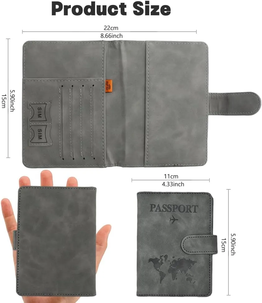 Passport Holder for Travel, RFID Passport Holder, Gray Passport Cover Case, Passport Wallet PU Leather Passport Book Travel Wallet with Card Holder Travel Must Haves Accessories for Women and Men