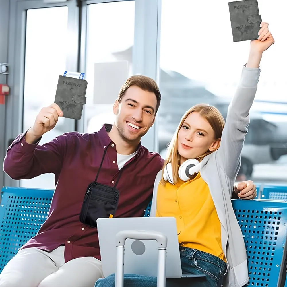 Passport Holder for Travel, RFID Passport Holder, Gray Passport Cover Case, Passport Wallet PU Leather Passport Book Travel Wallet with Card Holder Travel Must Haves Accessories for Women and Men