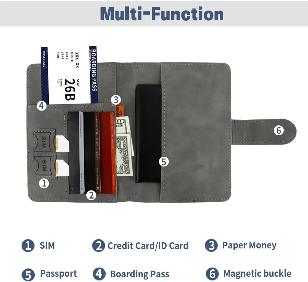 Passport Holder for Travel, RFID Passport Holder, Gray Passport Cover Case, Passport Wallet PU Leather Passport Book Travel Wallet with Card Holder Travel Must Haves Accessories for Women and Men