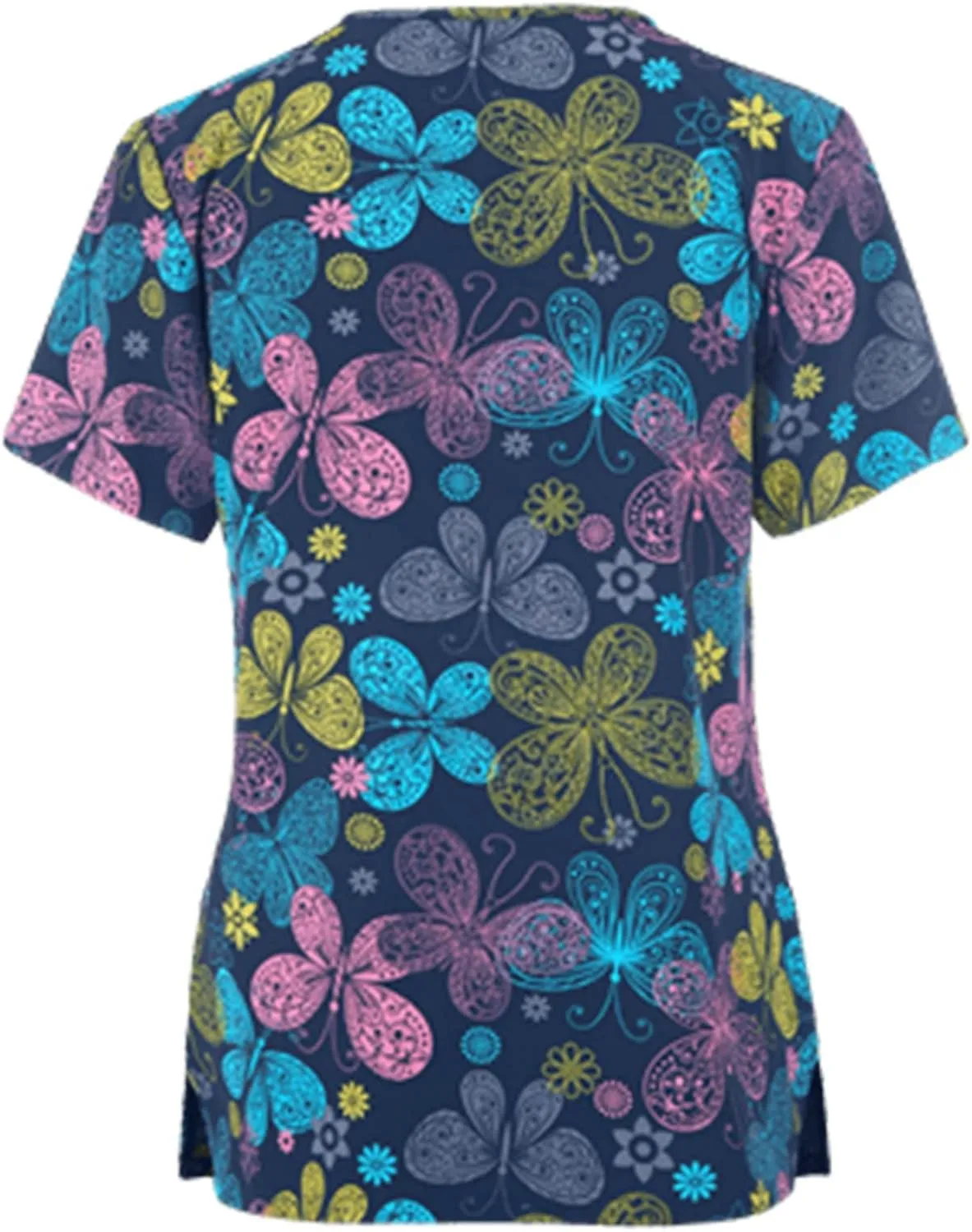 PETYCZEN Womens Scrub Tops Cute Animals Print V Neck Short Sleeve Shirts Stretch Nurse Uniform Medical Scrubs with Pockets