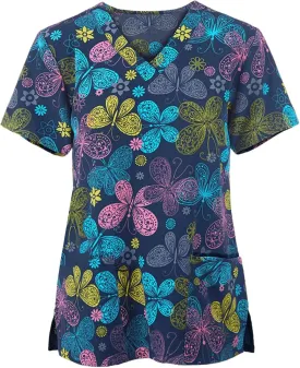 PETYCZEN Womens Scrub Tops Cute Animals Print V Neck Short Sleeve Shirts Stretch Nurse Uniform Medical Scrubs with Pockets