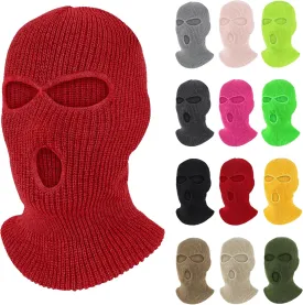Pukavt 3 Hole Winter Knitted Mask, Full Face Cover Ski Mask Warm Balaclava for Skiing, Motorcycle, Snowboard Bright Red