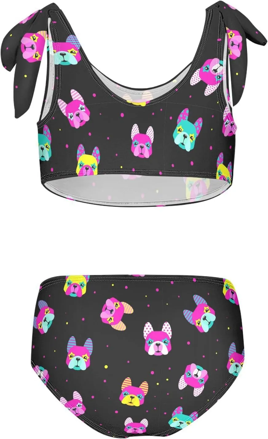 Raccoon and Paw Print Pattern Girls Bikini Sets 2 Piece Swimsuits Bathing Suit Swimwear