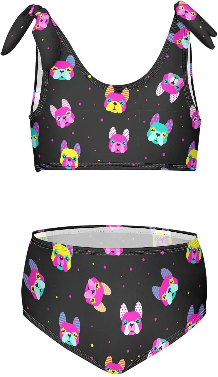 Raccoon and Paw Print Pattern Girls Bikini Sets 2 Piece Swimsuits Bathing Suit Swimwear