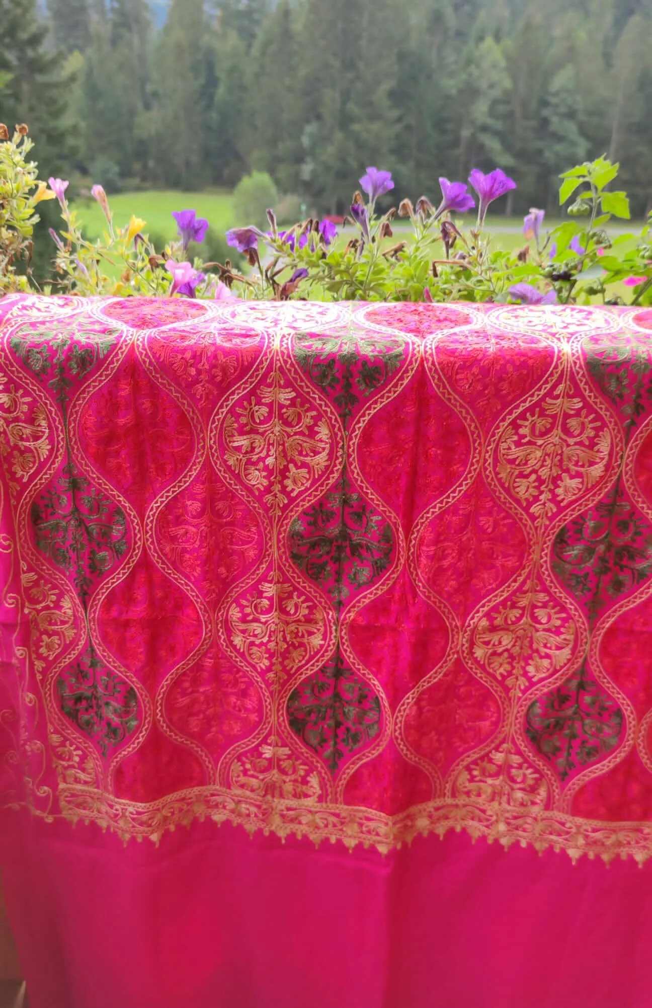 Shanila embroidery handmade scarf - bright pink emb