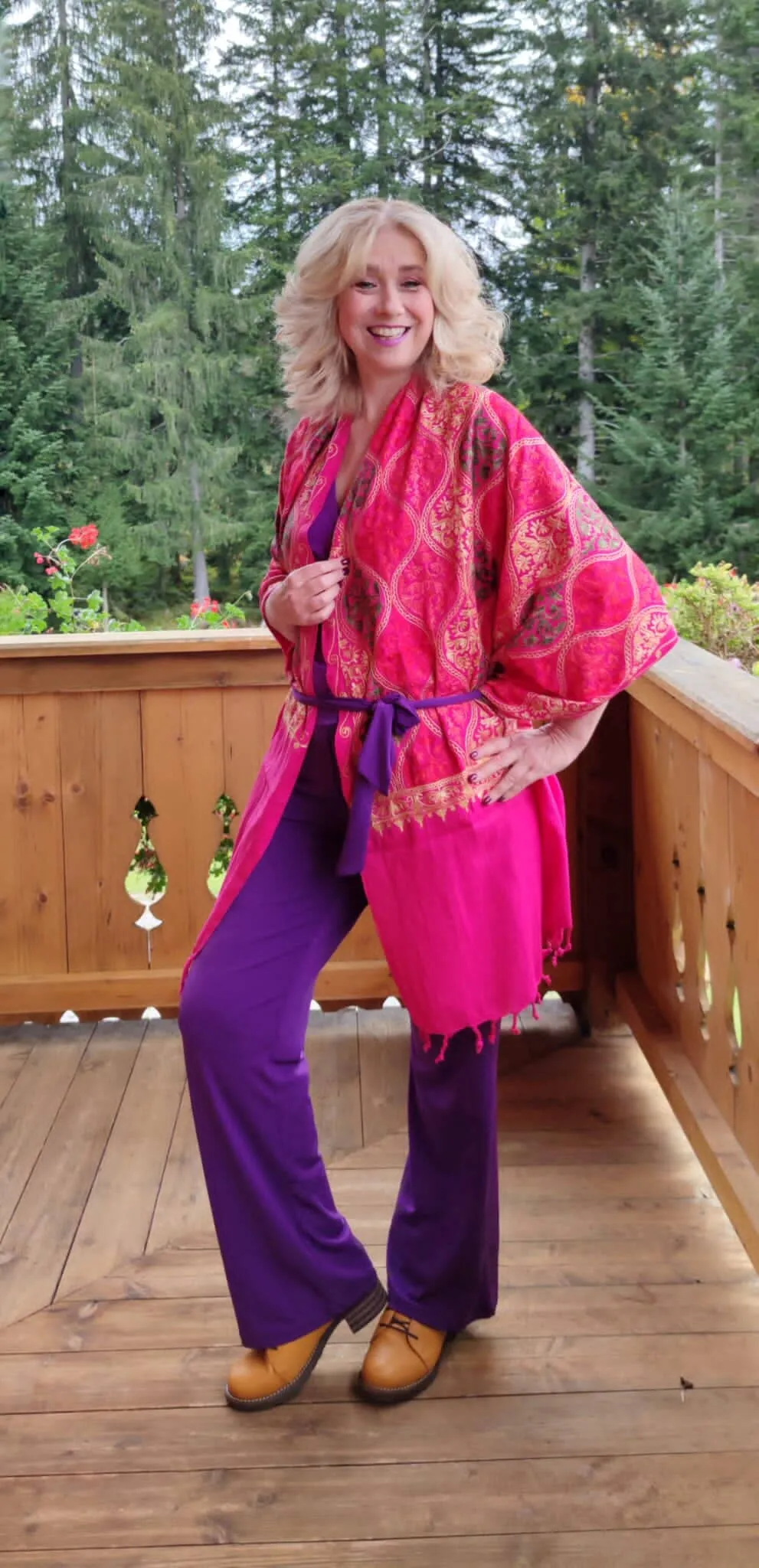 Shanila embroidery handmade scarf - bright pink emb