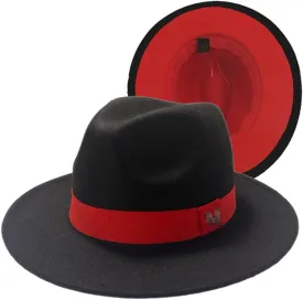 Simple Wide Brim Panama Hat Patchwork Classic Fedora Hats with Belt Buckle