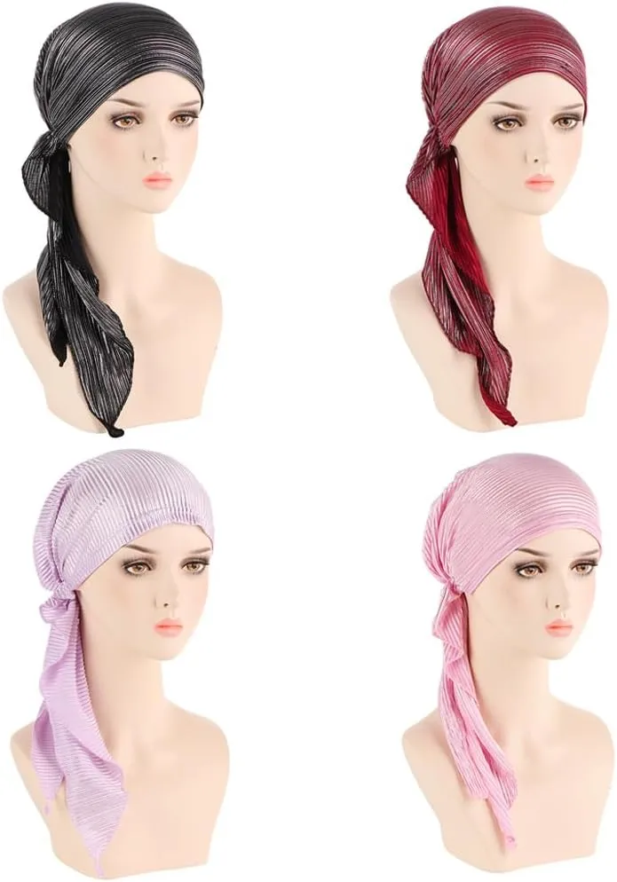 Slip-On Pre-Tied Head Scarves Chemo Beanies Cover Caps Bandana Turban Headwraps