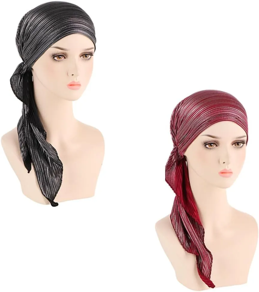 Slip-On Pre-Tied Head Scarves Chemo Beanies Cover Caps Bandana Turban Headwraps
