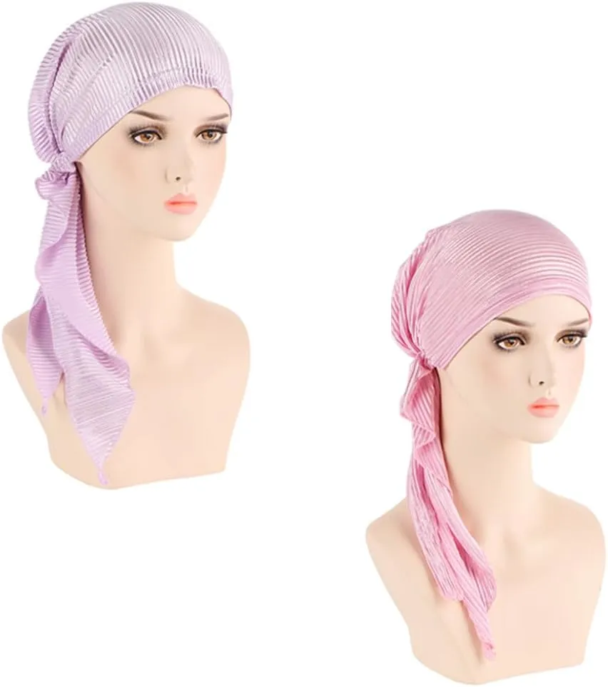 Slip-On Pre-Tied Head Scarves Chemo Beanies Cover Caps Bandana Turban Headwraps
