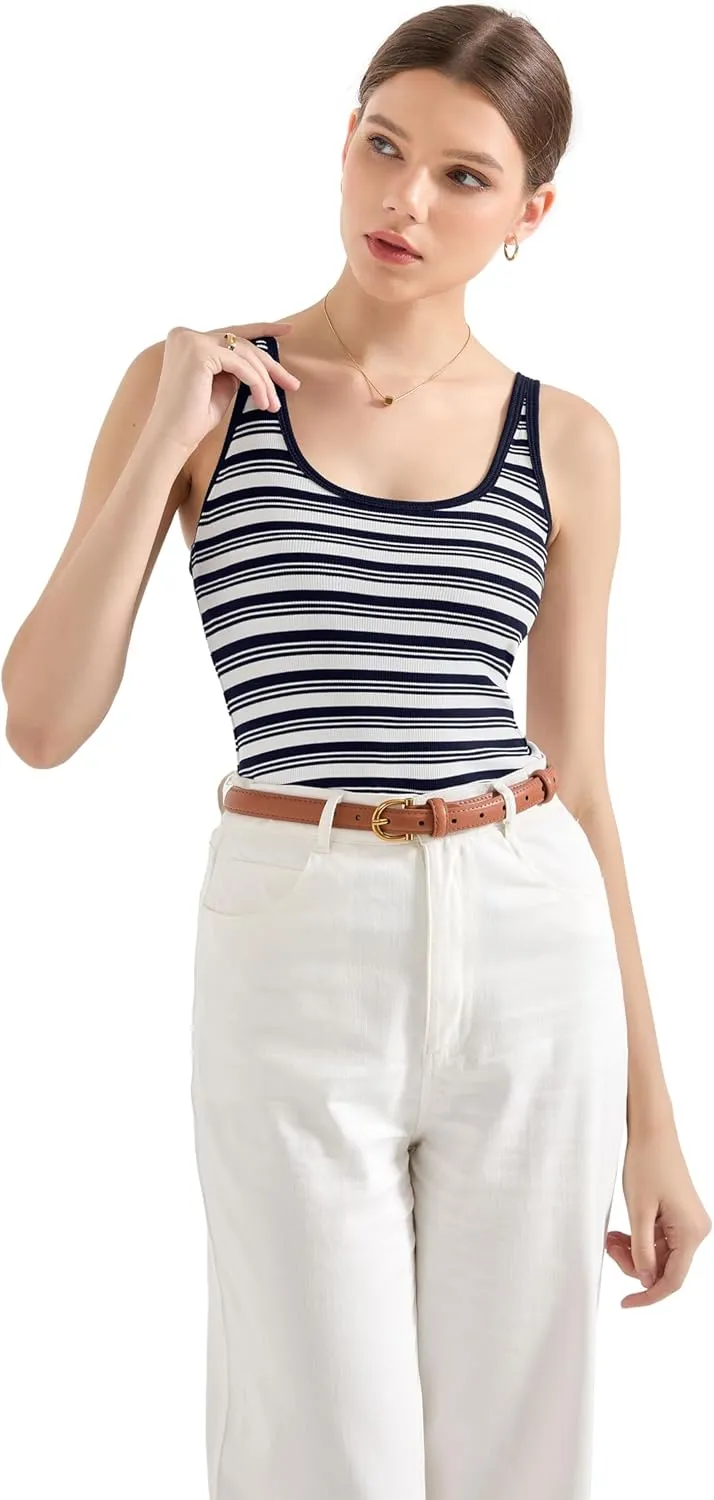 SUUKSESS Women Padded Cotton Ribbed Long Tank Tops 2025 Summer Going Out Basic Scoop Neck Cami Tops
