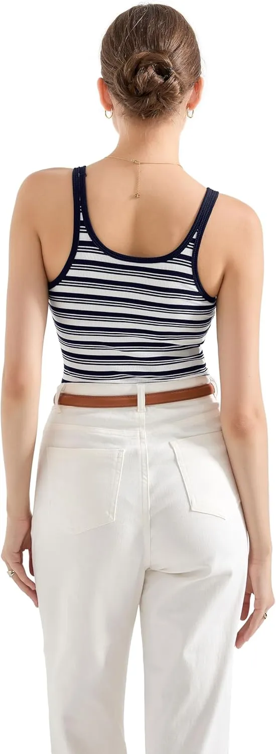 SUUKSESS Women Padded Cotton Ribbed Long Tank Tops 2025 Summer Going Out Basic Scoop Neck Cami Tops