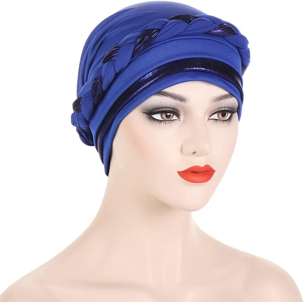 Turban Hats for Women - Twisted Bright Silky Headscarf Braid Chemo Headwrap Grate for Cancer Head Cover
