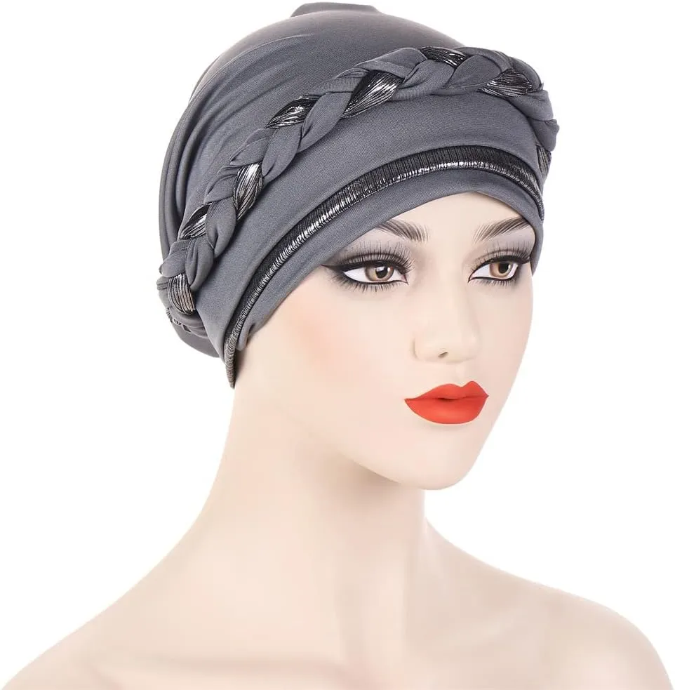Turban Hats for Women - Twisted Bright Silky Headscarf Braid Chemo Headwrap Grate for Cancer Head Cover