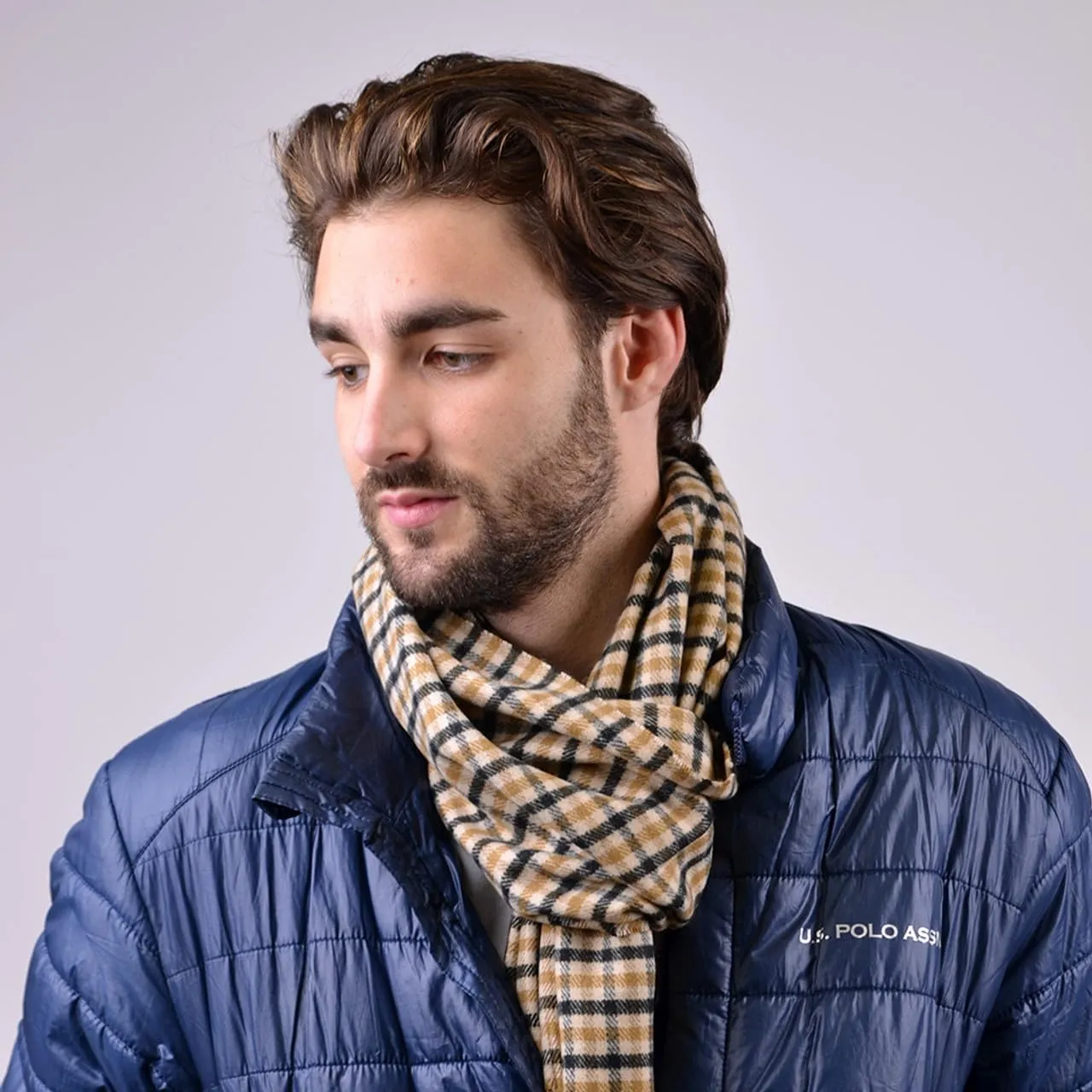 Umo Lorenzo Soft Luxurious Cashmere Feel Fall Scarf for Men and Women - Plaid Designer Scarves