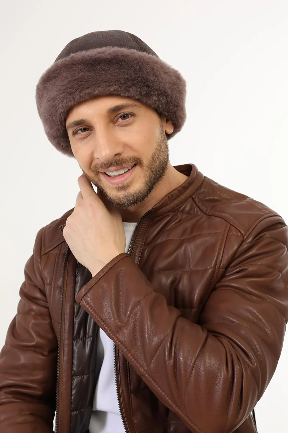 Unisex Shearling Sheepskin Winter Fur Beanie Hat
