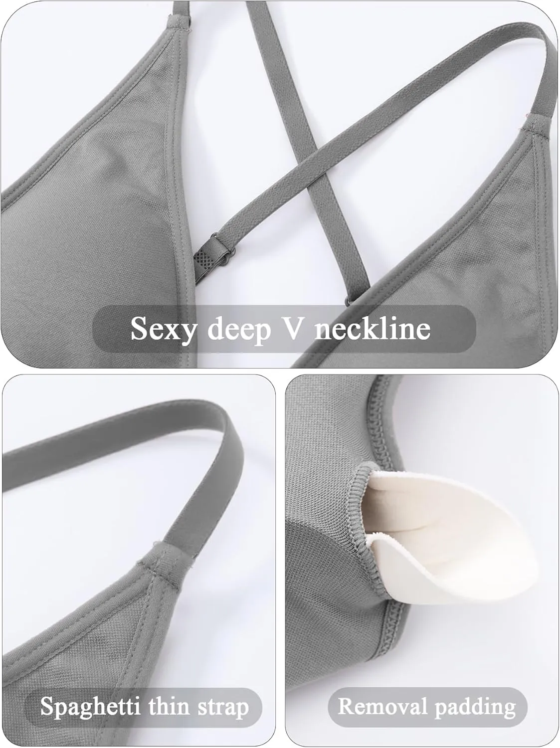 V Neck Adjustable Spaghetti Straps Sports Bra for Women, Padded Criss Cross Back Longline Yoga Bra Workout Crop Top Multipack