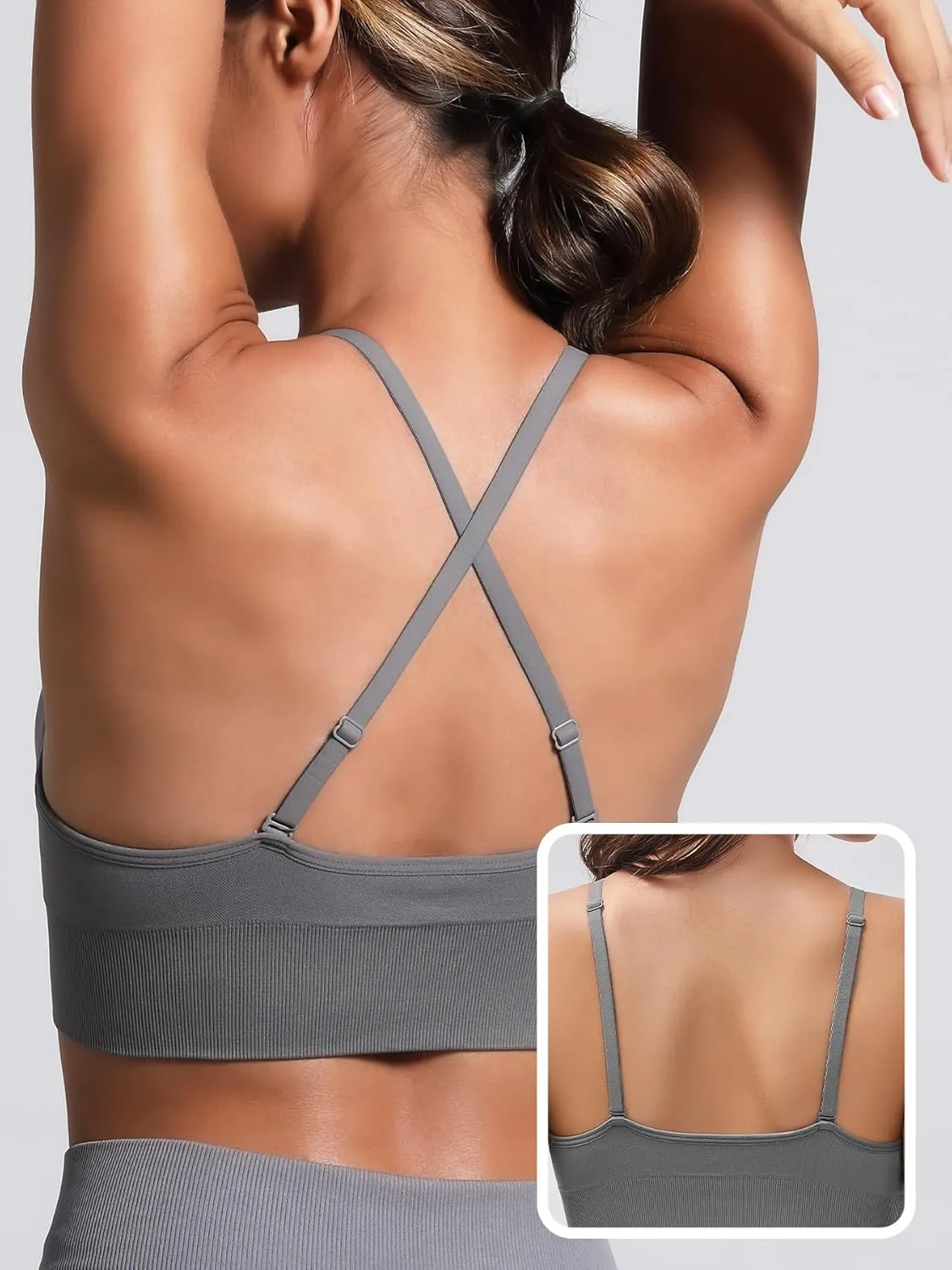 V Neck Adjustable Spaghetti Straps Sports Bra for Women, Padded Criss Cross Back Longline Yoga Bra Workout Crop Top Multipack