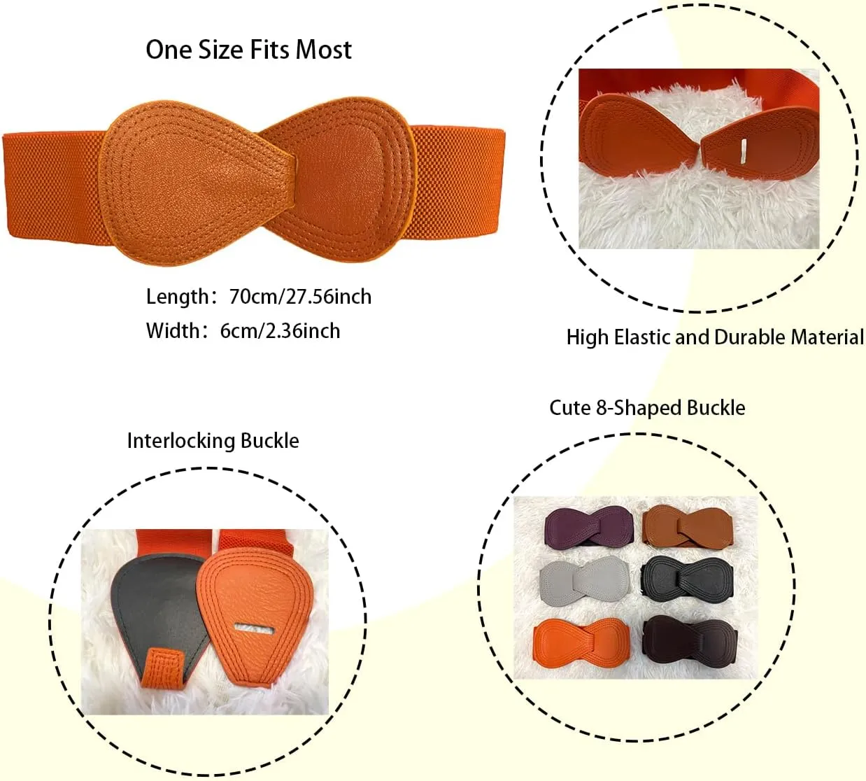 Women 8-Shaped Elastic Belts Stretchy Leather Waistband Wide Stretch Women Dress Belt with Interlock Buckle