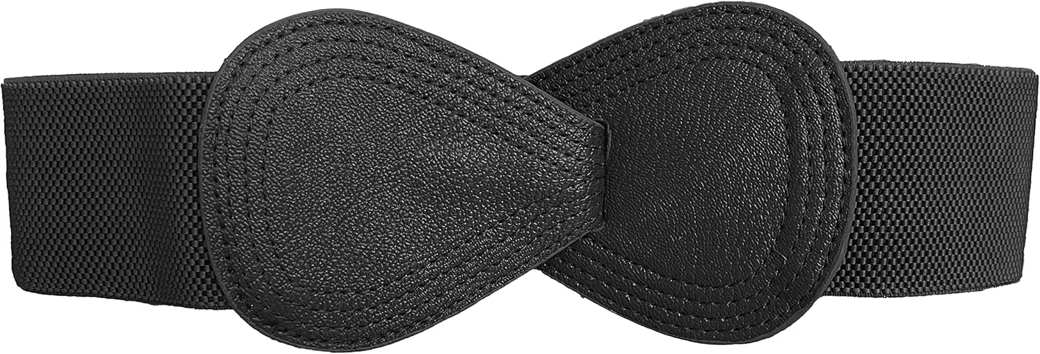 Women 8-Shaped Elastic Belts Stretchy Leather Waistband Wide Stretch Women Dress Belt with Interlock Buckle