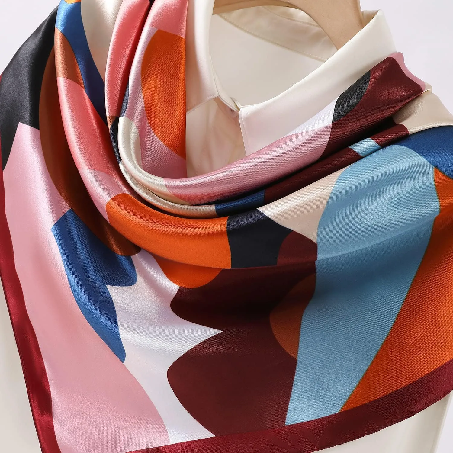 Women's 35" Satin Square Silk Like Hair Scarves and Wraps-Square Silk Head Scarf for wrapping hair