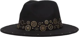 Women's Wide Brim Handmade Punk Fedora Jazz Winter Sun Hat Black 3 60-61CM