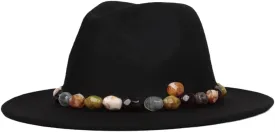 Women's Wide Brim Handmade Punk Fedora Jazz Winter Sun Hat Black11 60-61CM