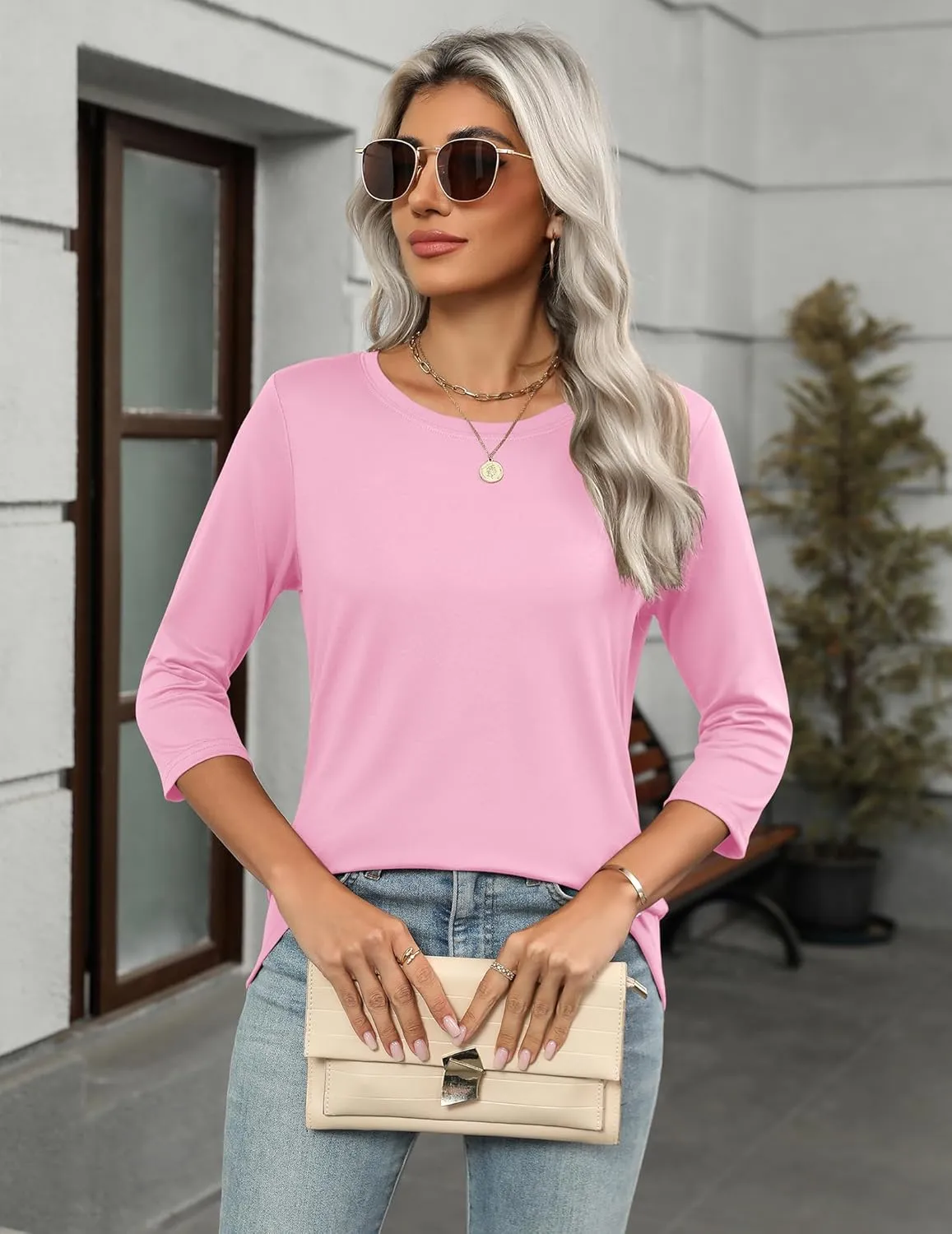 Zeagoo Tops for Women 3 Pack 3/4 Sleeve Crewneck Cute Basics Tees Casual Fashion Summer T Shirts Business Work Tee Top