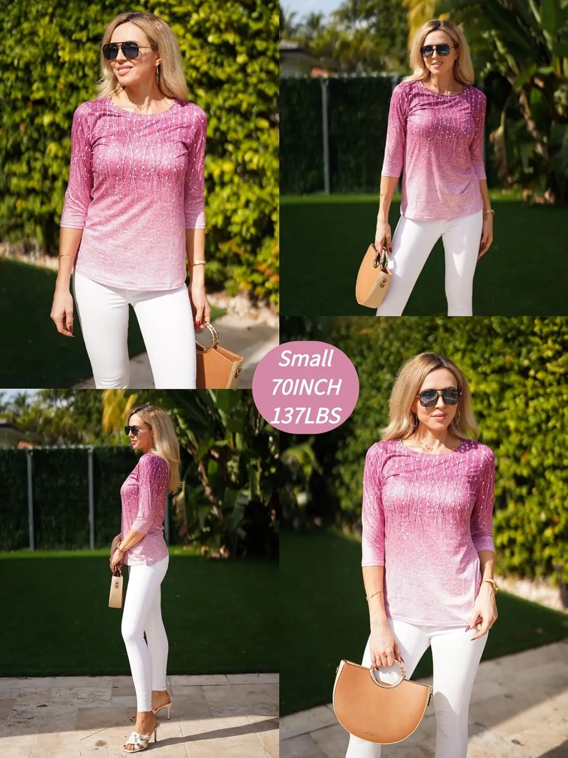 Zeagoo Women's Casual 3/4 Sleeve T-Shirts Round Neck Cute Tunic Tops Basic Tees Blouses Business Work Tee Top